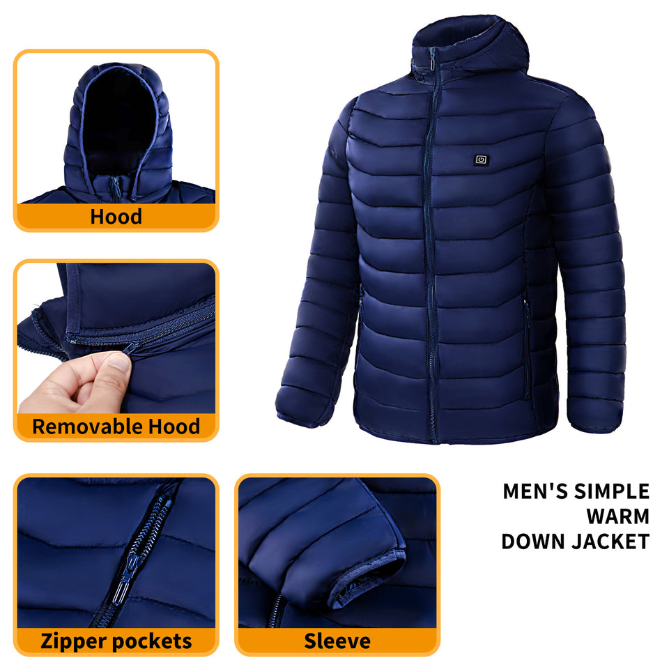 Men Heated Puffer Jacket Electric Heating Coat Insulated Hood Windbreaker 9Heat Zones