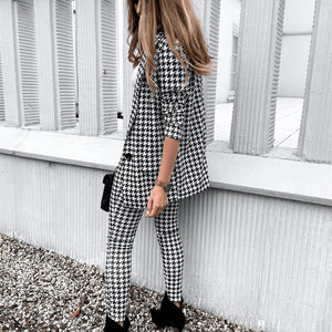 Women's Houndstooth Print Slim Fit Business Suit