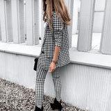 Women's Houndstooth Print Slim Fit Business Suit