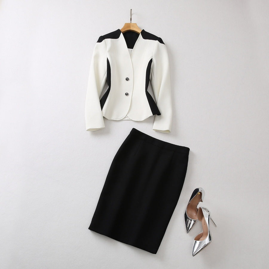 V-neck  Suit Package Hip Skirt