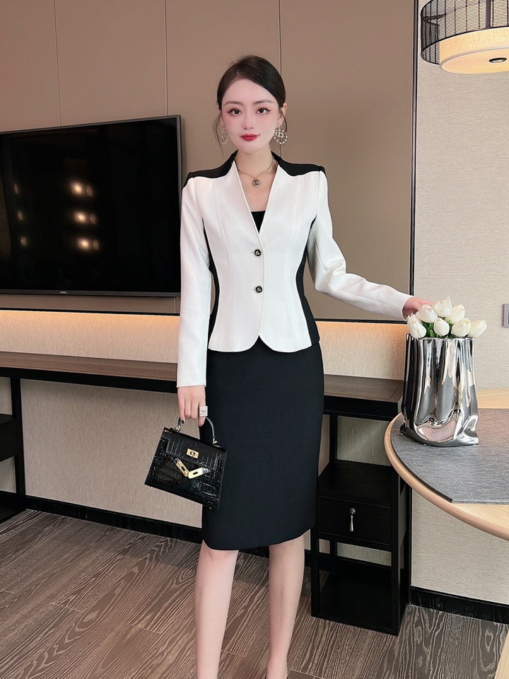 V-neck  Suit Package Hip Skirt