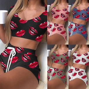 Casual Lips Print Women's Two Piece Sets