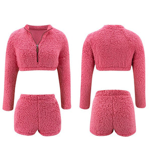 2PCS/Sets Womens Fluffy Suits