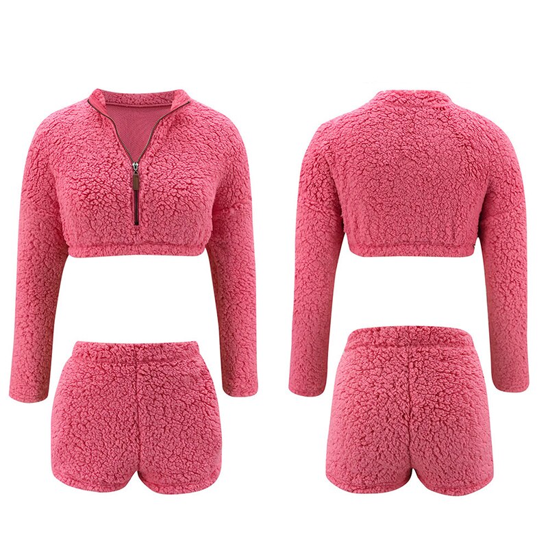 2PCS/Sets Womens Fluffy Suits