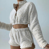 2PCS/Sets Womens Fluffy Suits