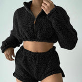 2PCS/Sets Womens Fluffy Suits