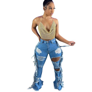 Hollow Out Ripped Jeans for Women