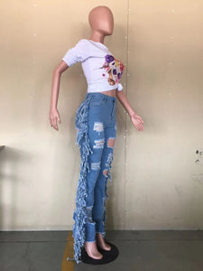 Hollow Out Ripped Jeans for Women