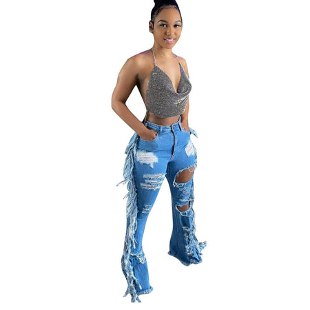 Hollow Out Ripped Jeans for Women