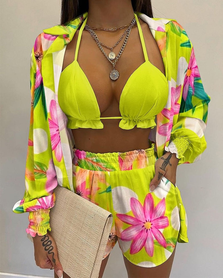 Printing 3-piece Shorts Suit Women & Female