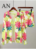 Women's Summer Suit Shirt Shorts 3pc Set